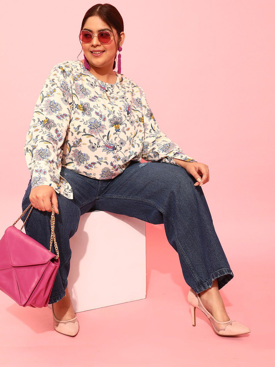 CURVY STREET Plus Size Floral Printed Top