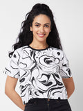 SPYKAR Abstract Printed Round Neck Cotton Boxy T-shirt