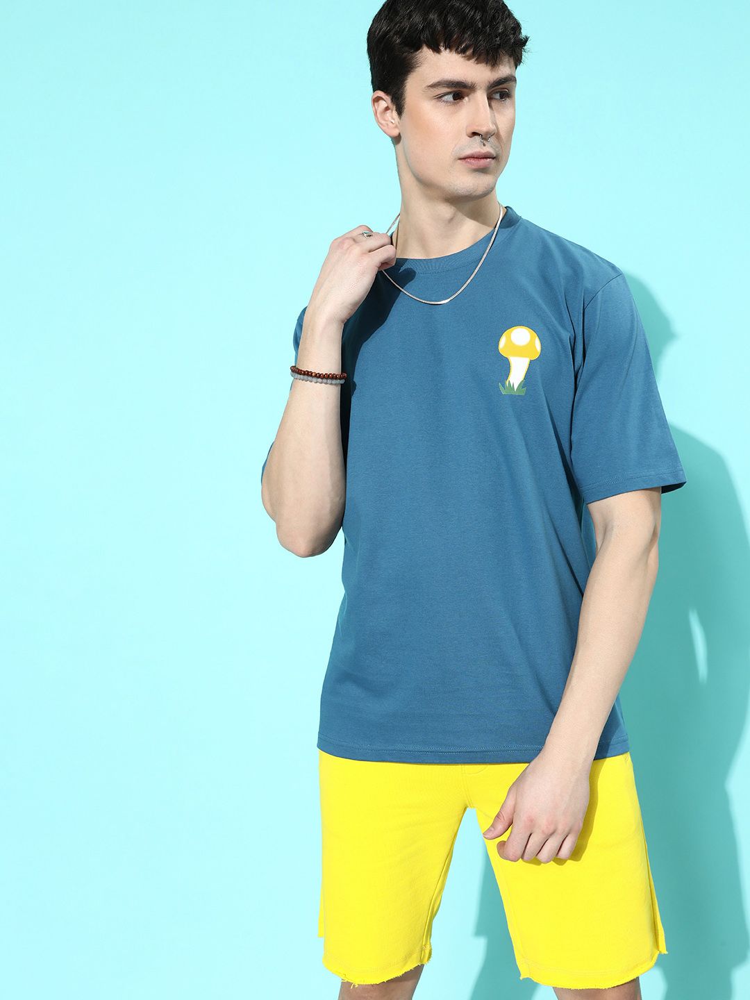 Difference of Opinion Men Blue Conversational Printed Pure Cotton Oversized T-Shirt