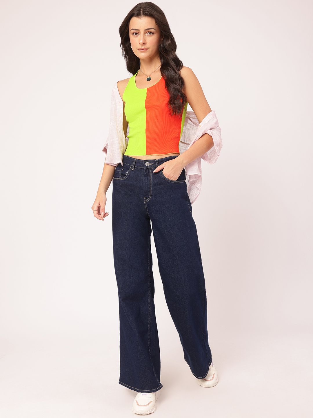 DressBerry Electric Duo Colorblocked Ribbed Top