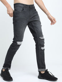 HIGHLANDER Men Charcoal Slim Fit Highly Distressed Stretchable Jeans