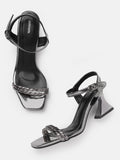Anouk Striped Kitten Heeled Sandals