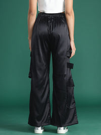 DressBerry Women Satin Finish Cargo Style Pleated Trousers