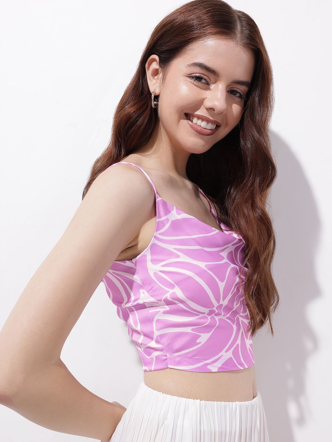 DressBerry Resort Retreat Floral Cowl Neck Crop Top