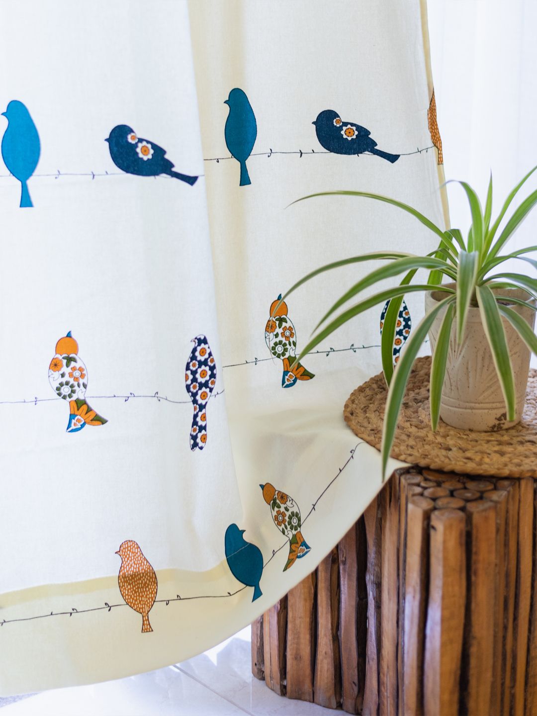 URBAN SPACE White & Blue Set of 2 Window Curtains