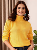 STREET 9 Yellow Ribbed Turtle Neck Acrylic Pullover Sweater