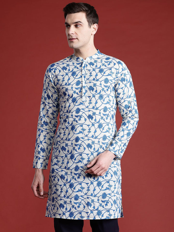 Anouk Men Floral Printed Mandarin Collar Pure Cotton Kurta