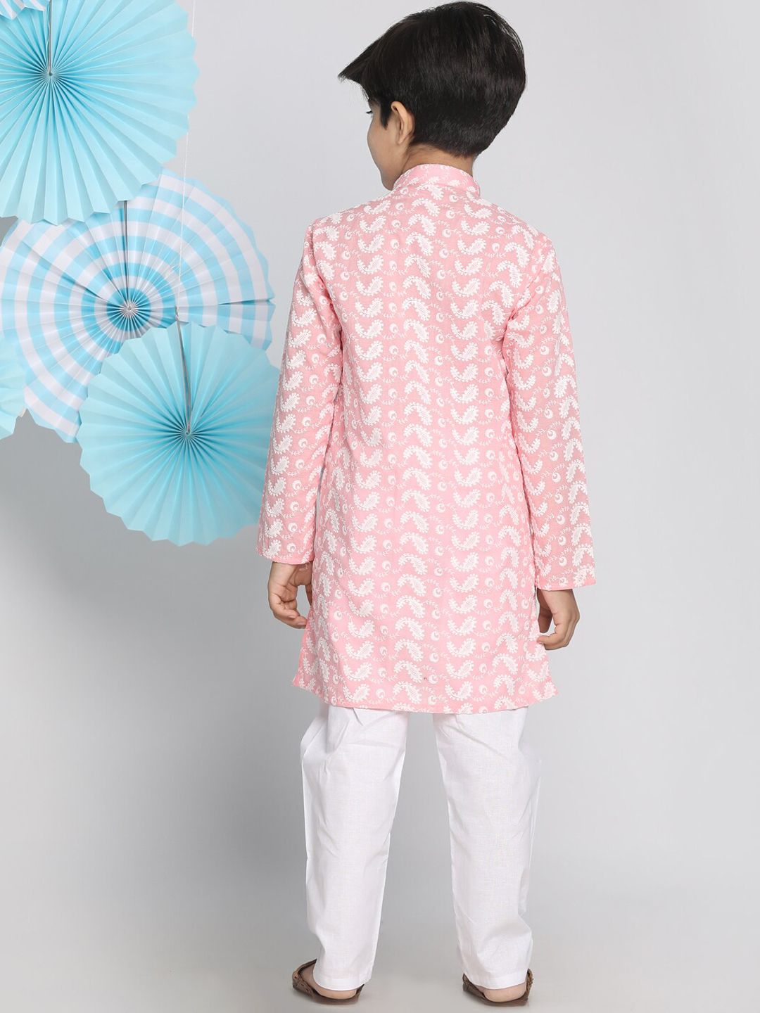 VASTRAMAY Boys Pink Embroidered Regular Pure Cotton Kurta with Pyjamas