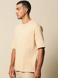 Mr Bowerbird Men Beige Pure Cotton Philosophy Crew Neck Oversized Pure Cotton T-shirt