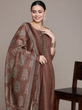 Anouk Women Brown Printed Regular Kurta with Trousers & With Dupatta