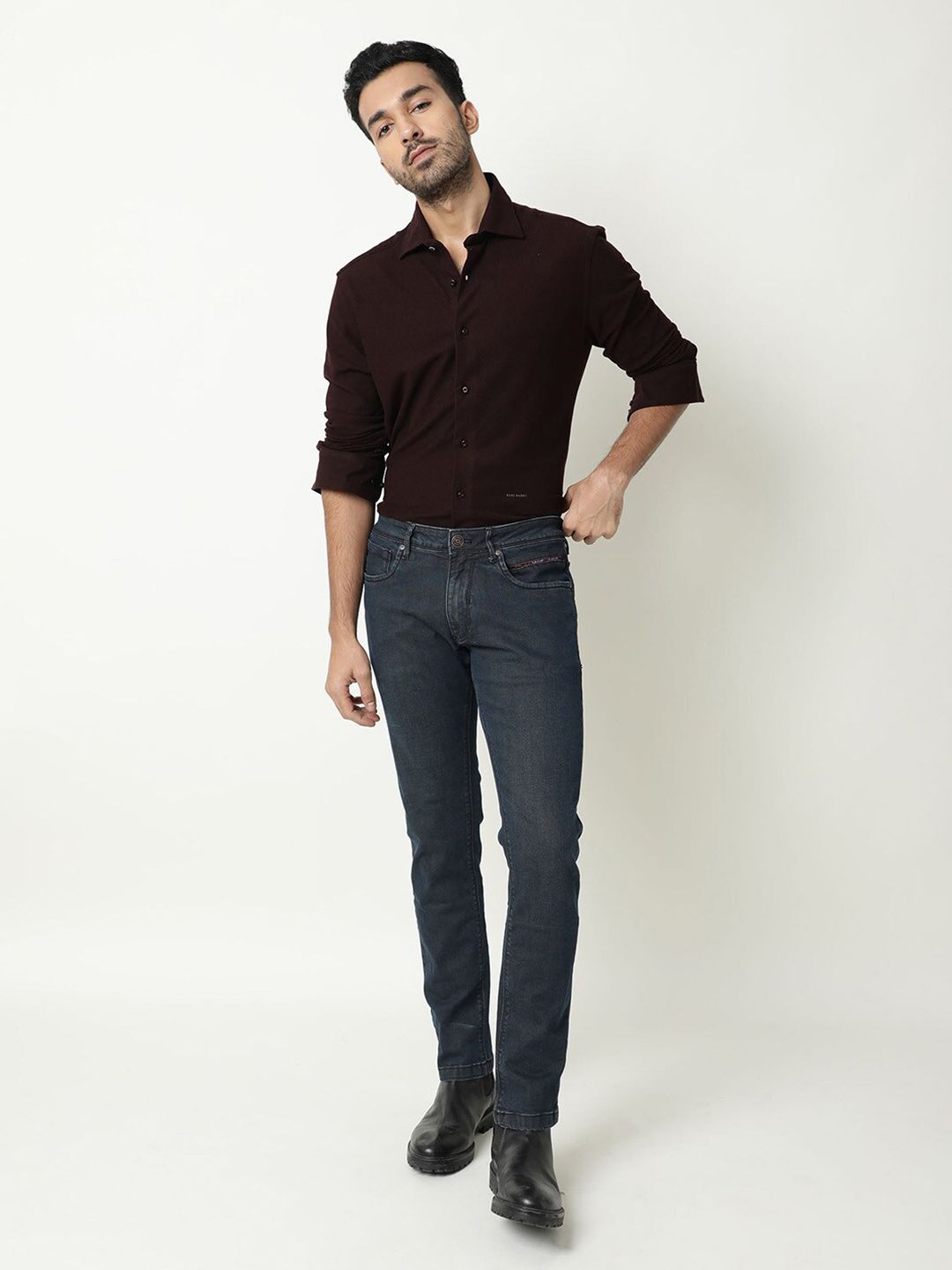 RARE RABBIT Men Veniziaa Textured Slim Fit Cotton Shirt