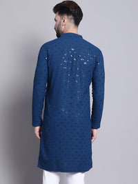 SOJANYA Geometric Embroidered Sequence Mandarin Collar Pure Cotton Kurta