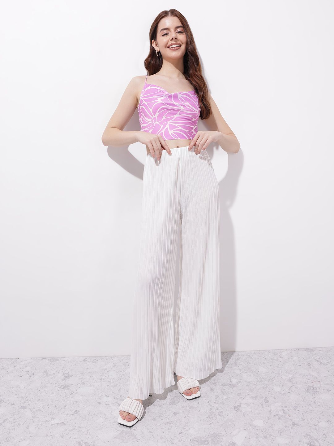 DressBerry Resort Retreat Floral Cowl Neck Crop Top