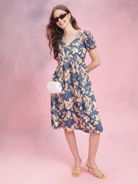 DressBerry Puff Sleeves Floral Empire Dress