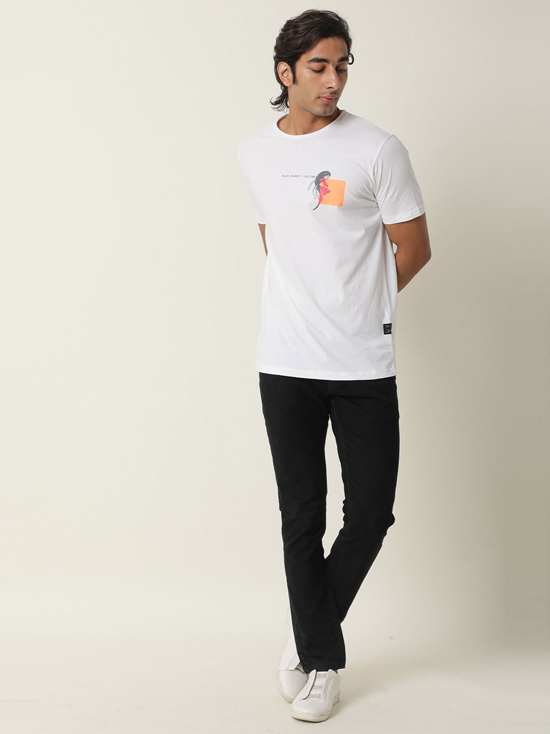 RARE RABBIT Men Gol Printed Pure Cotton Slim Fit T-Shirt