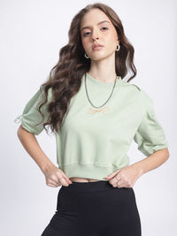 DressBerry Toggled Sleeves Crop Sweatshirt