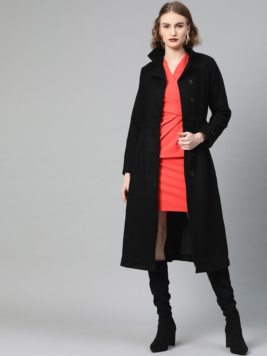 Athena Women Black Solid Overcoat