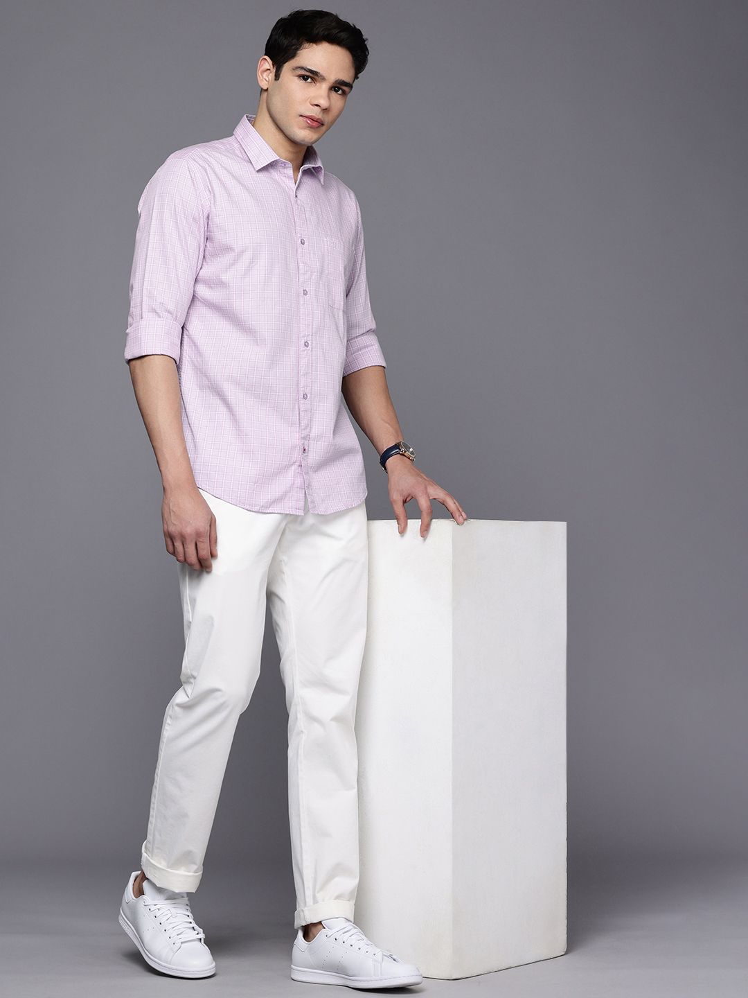 Raymond Pure Cotton Slim Fit Checked Casual Shirt