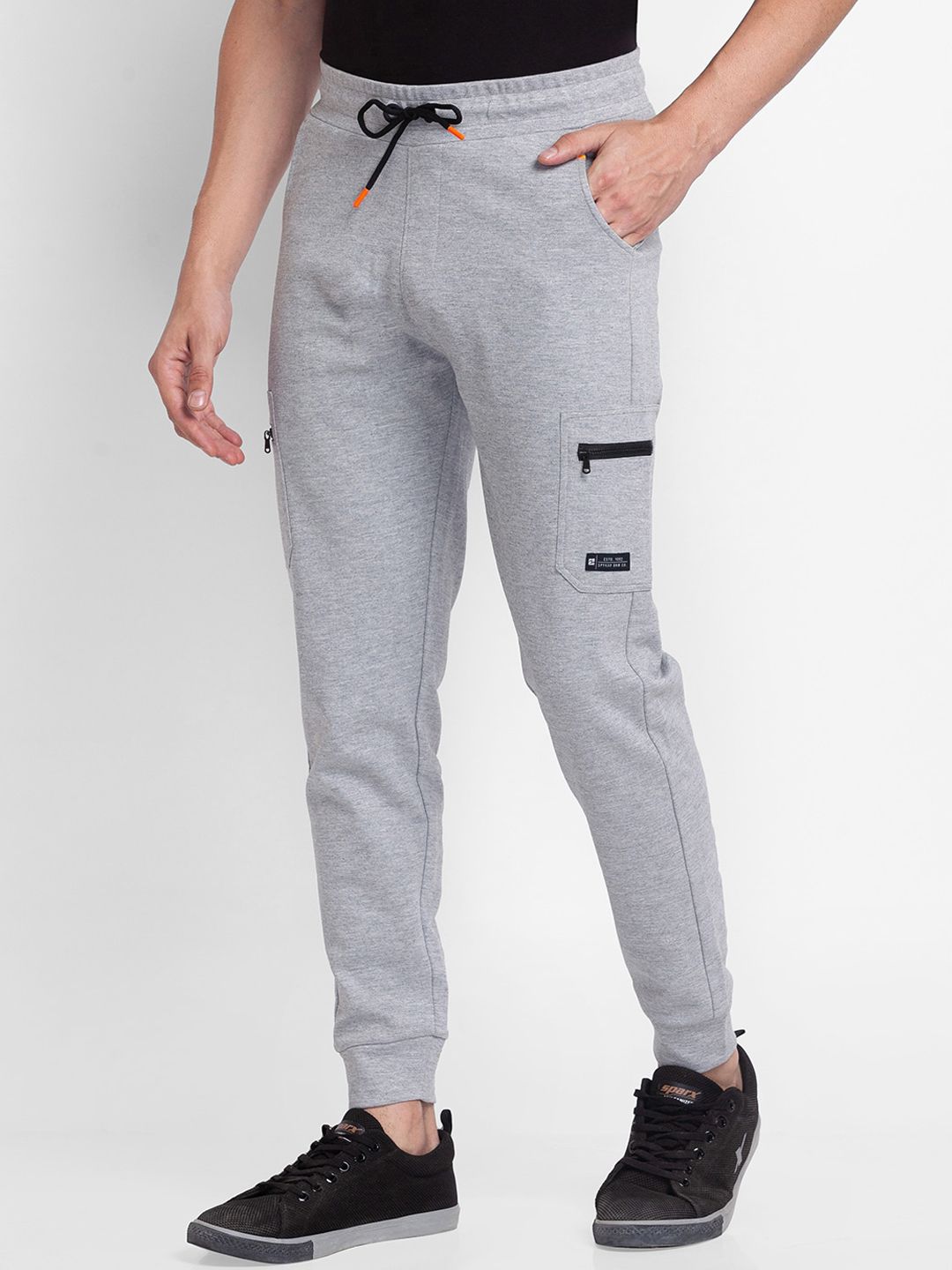 SPYKAR Men Melange Grey Solid Slim-Fit Cotton Jogger