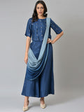 W Women Ethnic Motifs Embroidered Top with Palazzos With Attached Dupatta