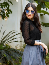 SASSAFRAS Black Dobby Sheer Boxy Shirt