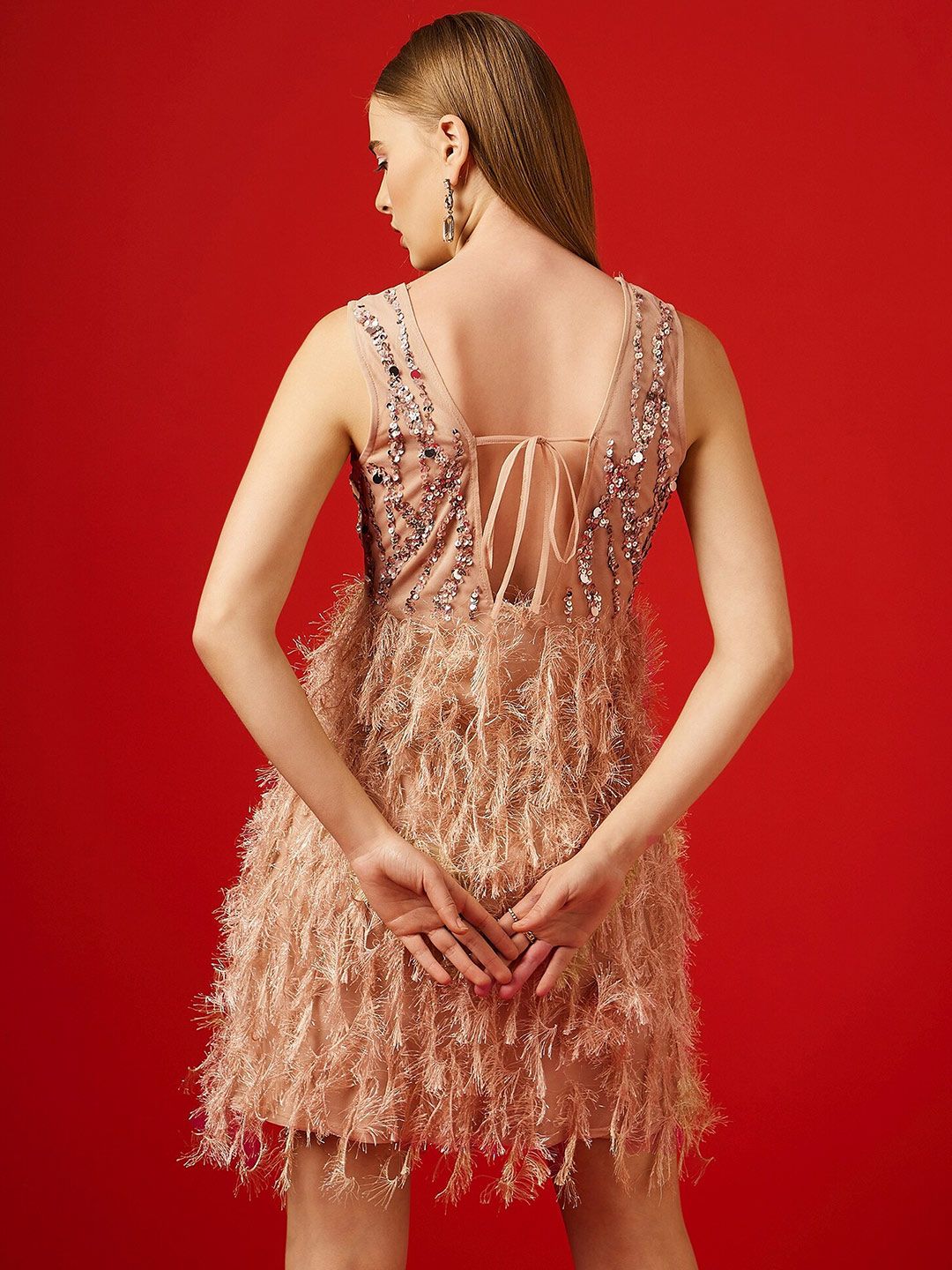 STREET 9 Embellished Sleeveless Net A-Line Dress