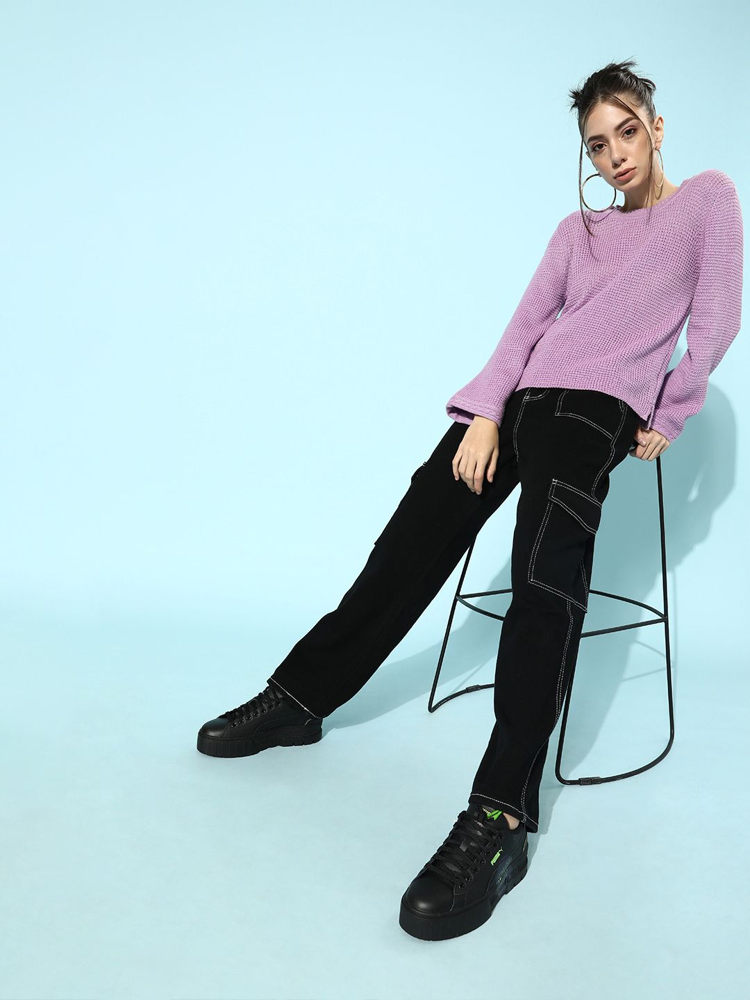 STREET 9 Women Lavender Acrylic Ribbed Pullover