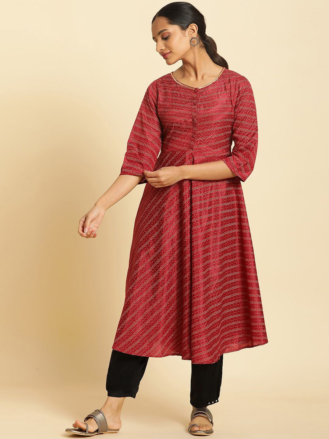 W Abstract Printed Sequinned Details Anarkali Kurta