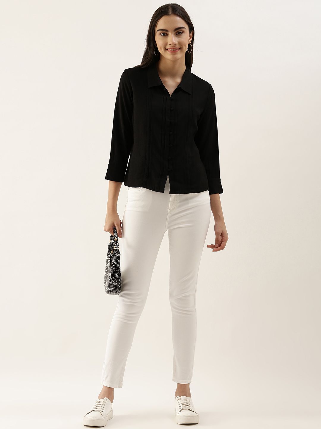 AND Black Solid Shirt Style Top