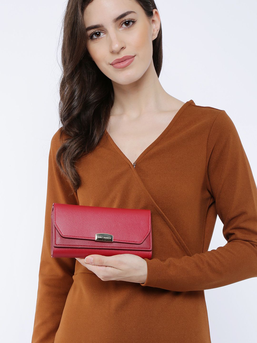 Lino Perros Women Red Solid Three Fold Wallet