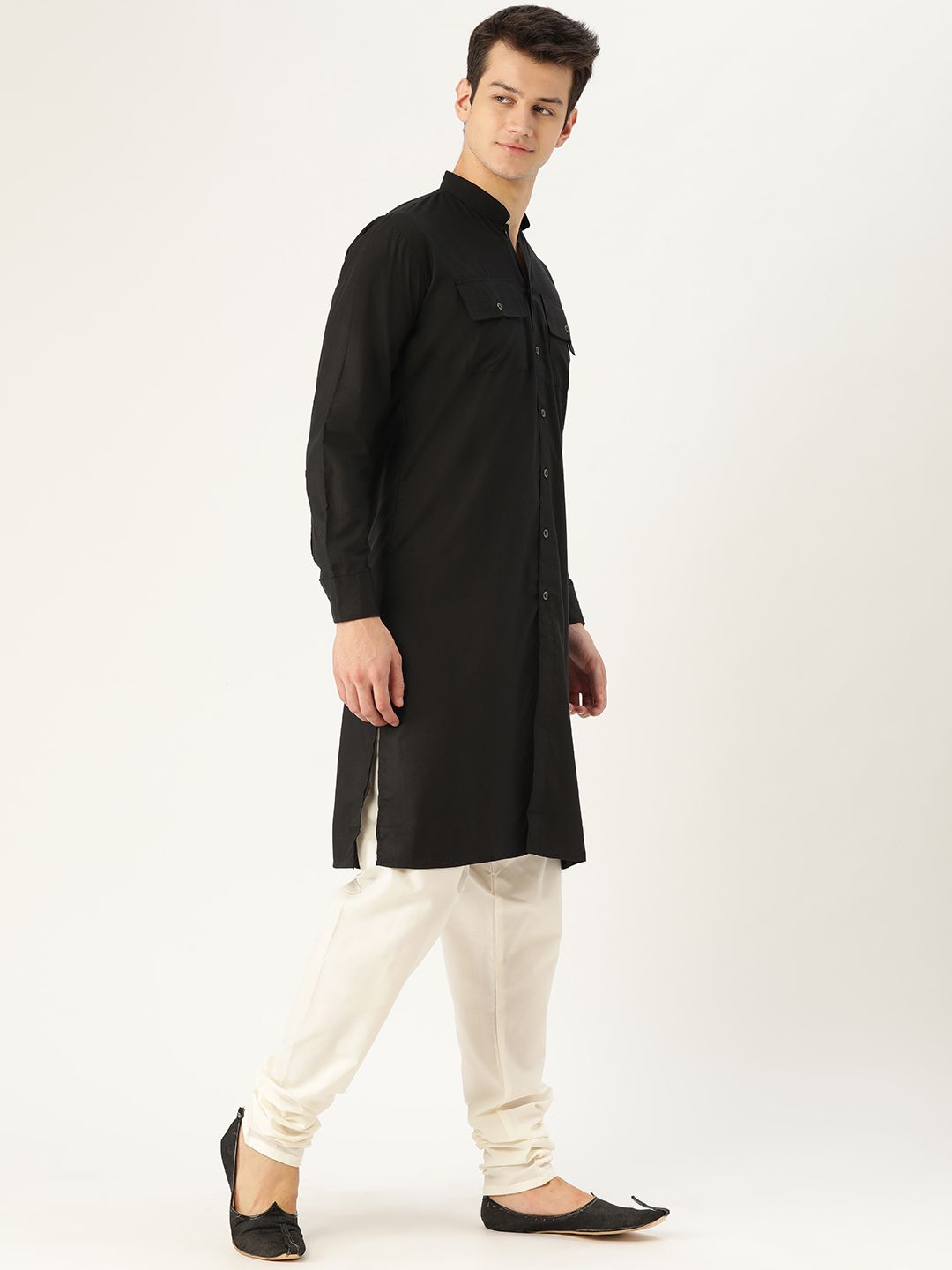SOJANYA Lelaki Hitam Solid Kurta Lurus