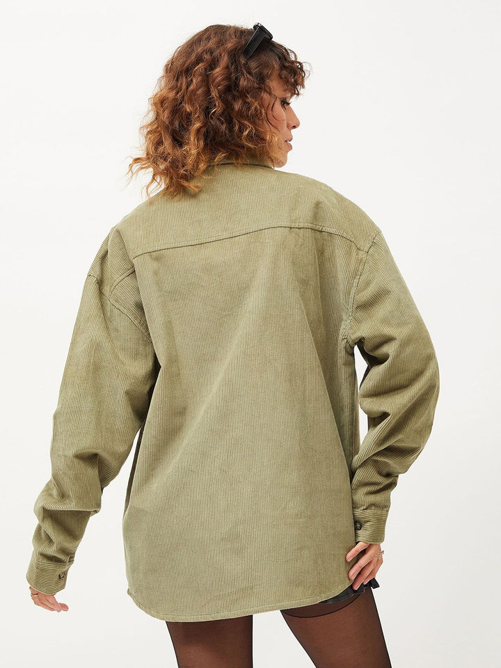 SASSAFRAS Oversized Self Designed Spread Collar Corduroy Pure Cotton Casual Shirt