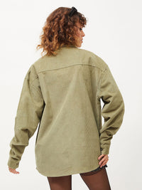 SASSAFRAS Oversized Self Designed Spread Collar Corduroy Pure Cotton Casual Shirt