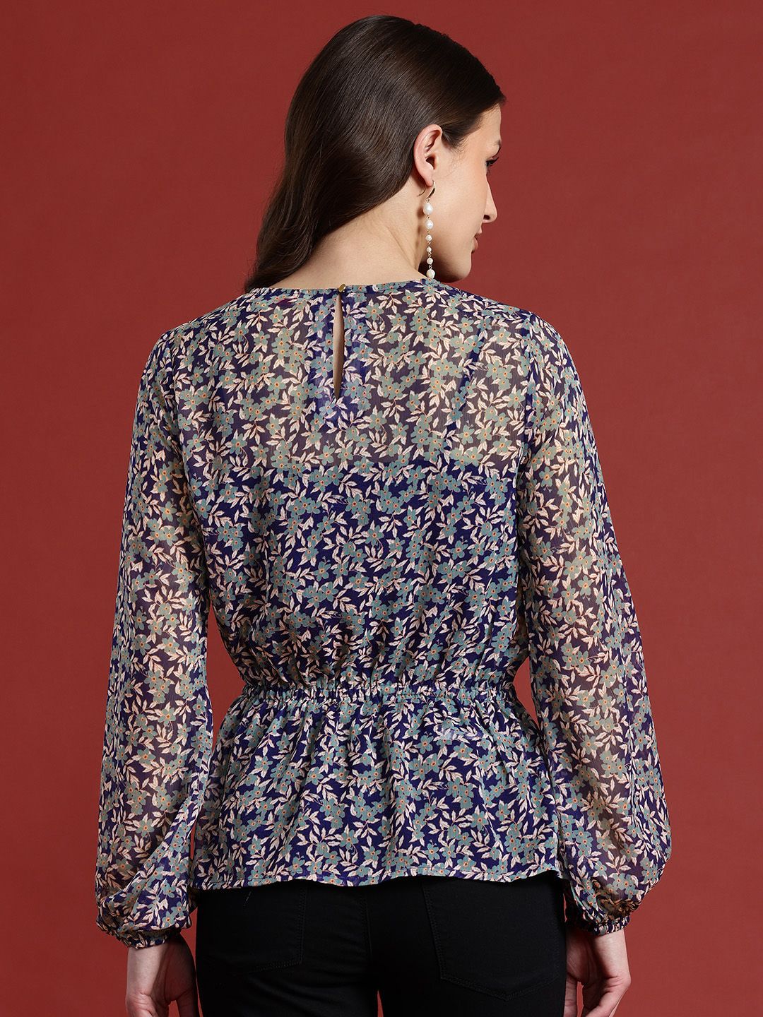 all about you Floral Print Sheer Cinched Waist Top