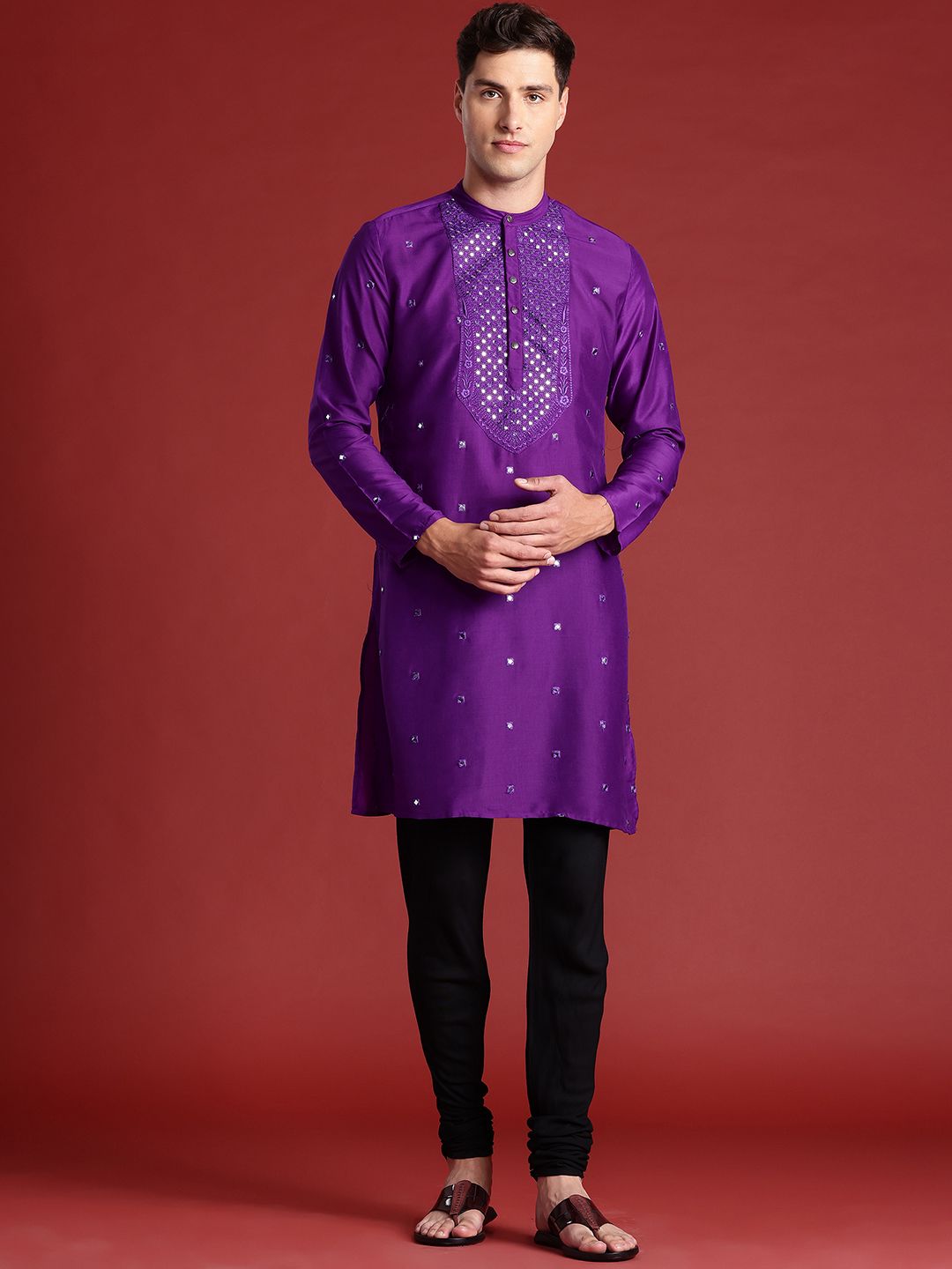 Anouk Mirror Work Embroidered  Kurta with Trousers Set