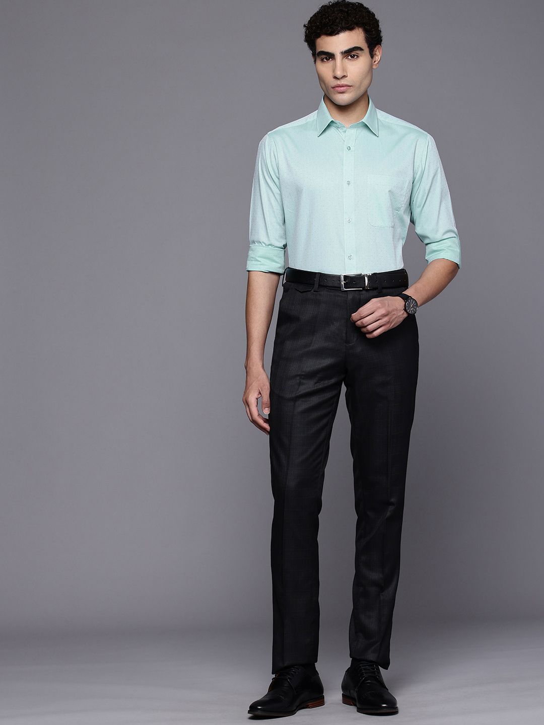 Raymond Slim Fit Textured Self Design Pure Cotton Formal Shirt