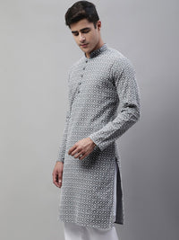 Jompers Embroidered Mandarin Collar Chikankari Kurta