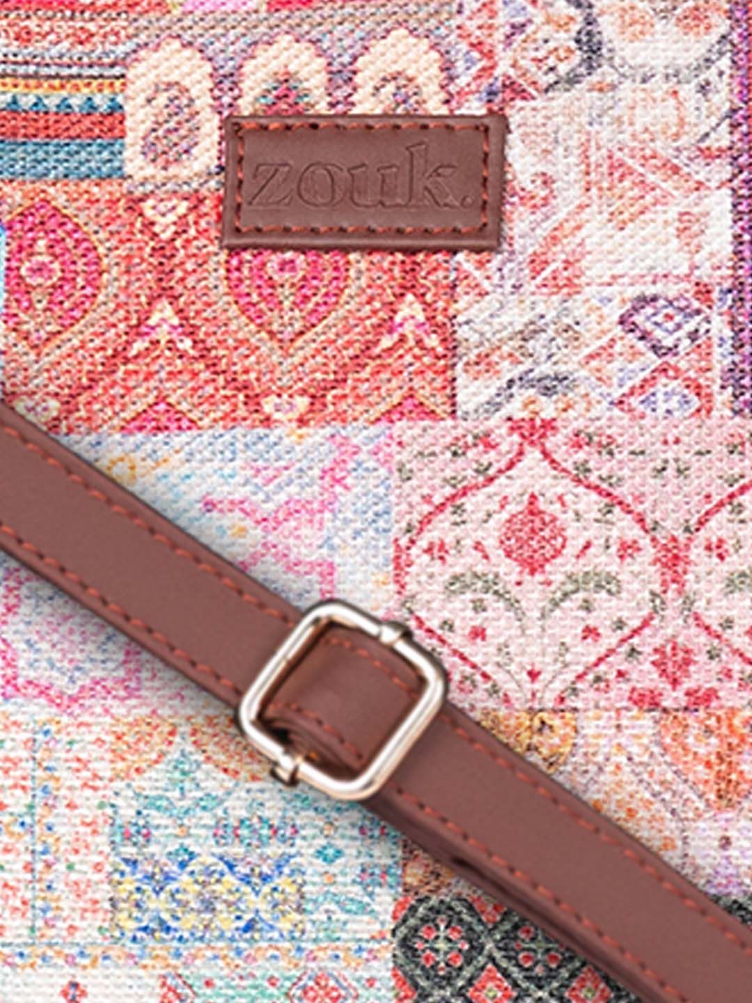 ZOUK Kutch Gamthi Printed Structured Jute Handheld Bag