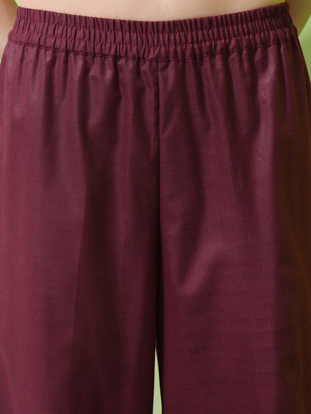 Vishudh Burgundy Floral Woven Design Straight Kurta With Palazzos & Dupatta