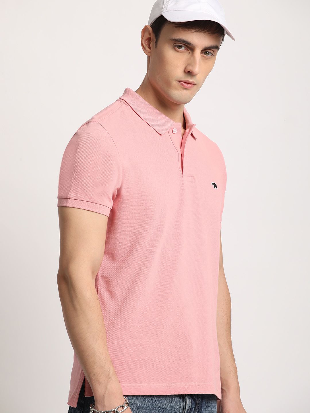 THE BEAR HOUSE Men Solid Slim Fit Cotton Polo Collar T-Shirt