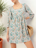 DressBerry Retro Blooms Paisley Printed Square Neck A-Line Mini Dress