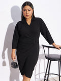 SASSAFRAS Curve Plus Size V-Neck Bodycon Dress