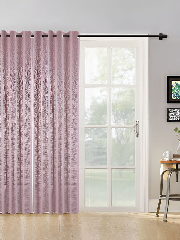 HOSTA HOMES Pink Self Design Black Out Door Curtain