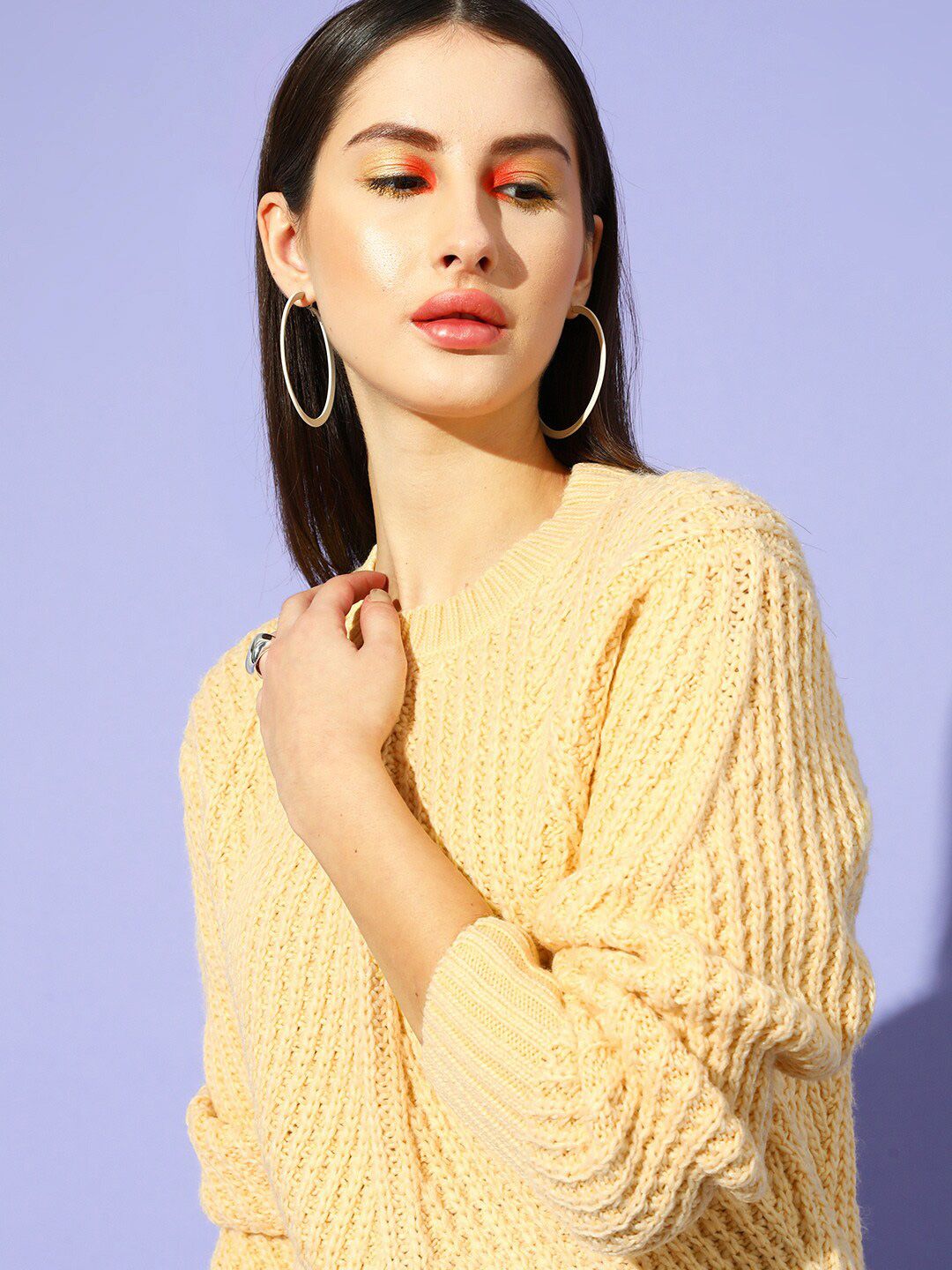 STREET 9 Women Yellow Cable Knit Pullover
