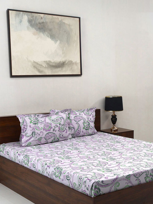 BOMBAY DYEING Purple Floral Cotton 140 TC Double Queen Bedsheet Set-2.28 m X 2.54 m