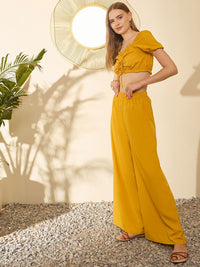 Berrylush Yellow Sweetheart Neck Crop Top With Palazzos