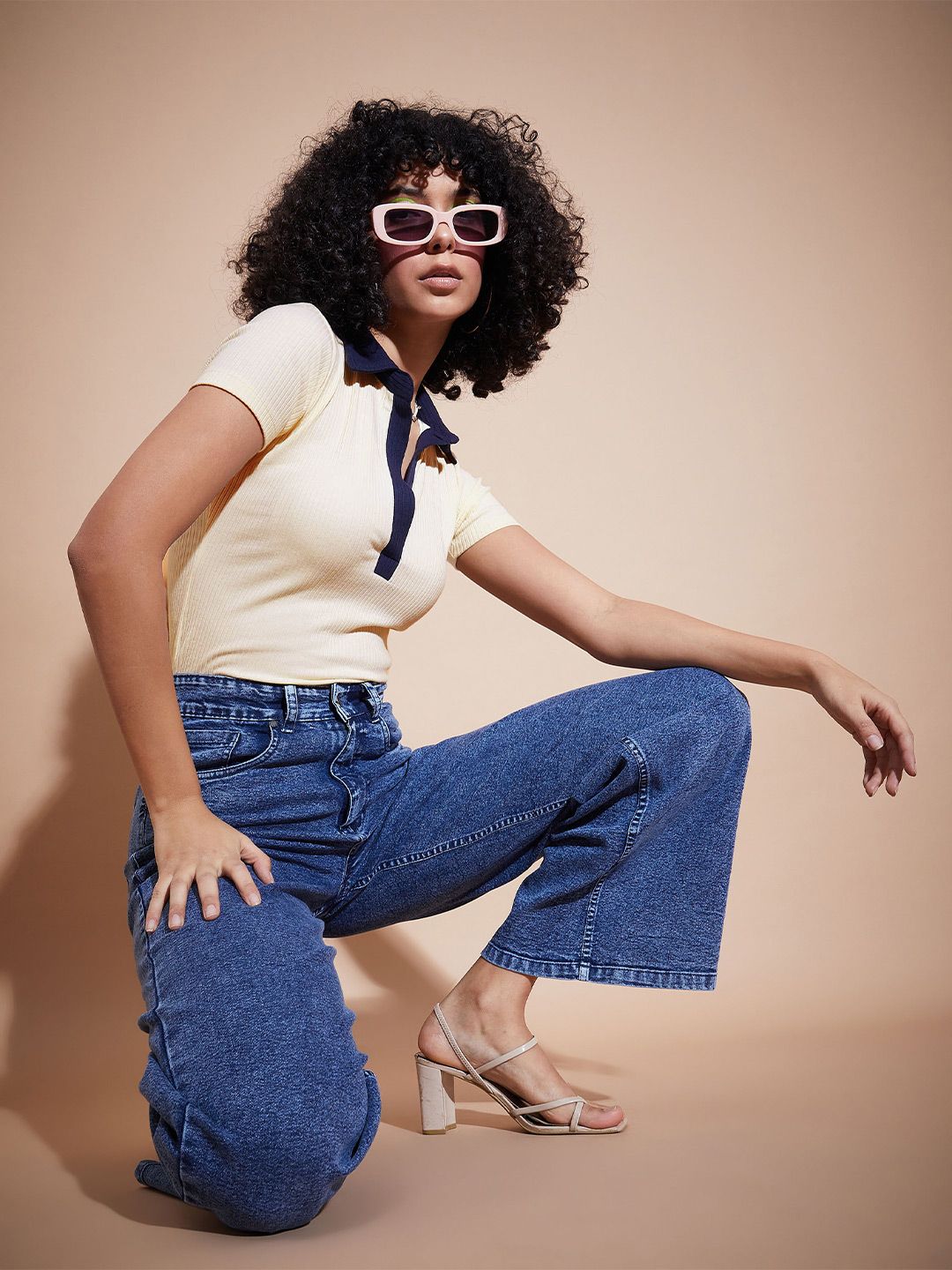 SASSAFRAS BASICS Polo Collar Ribbed Top