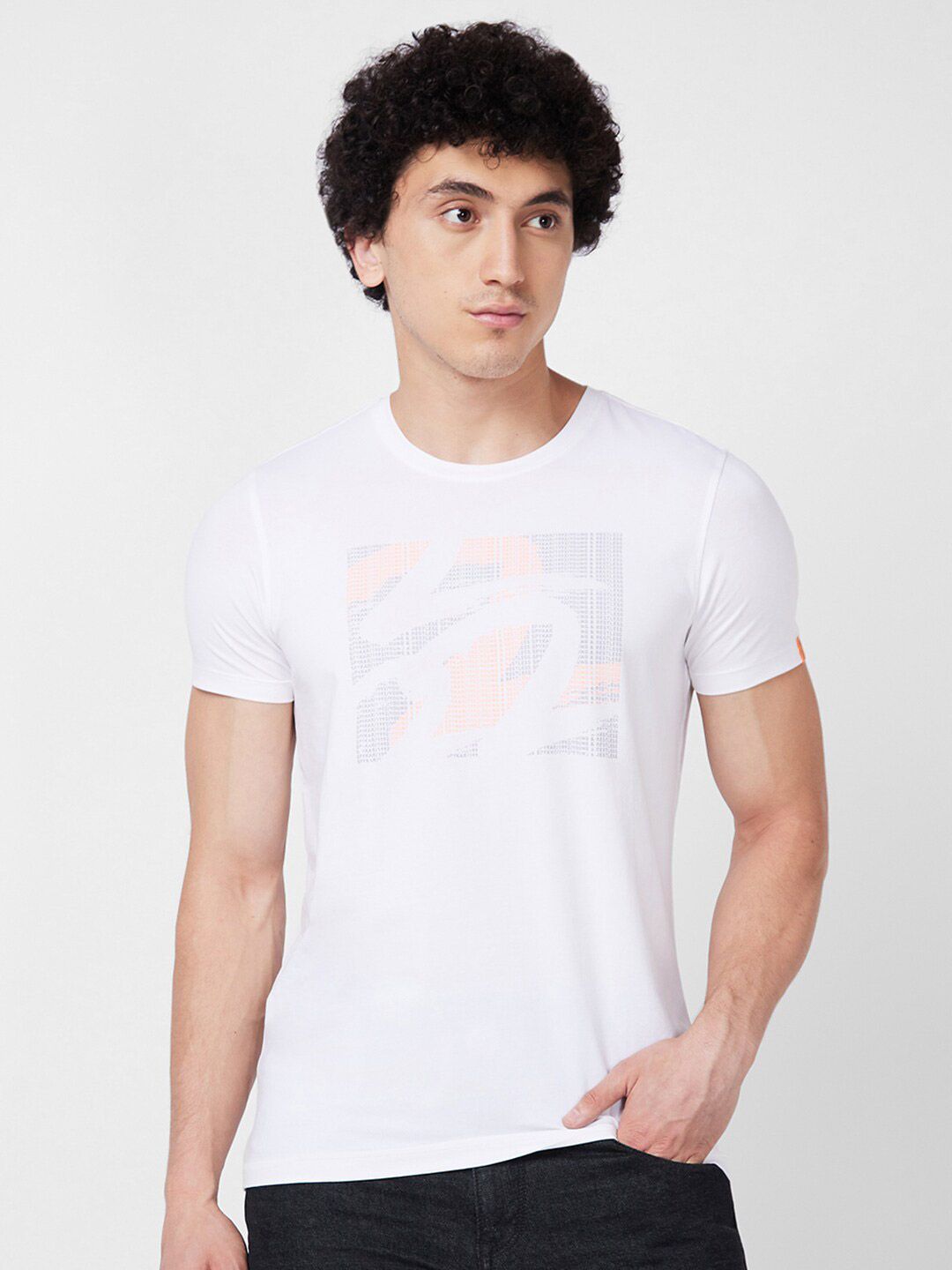 SPYKAR Graphic Printed Round Neck Slim Fit Cotton T-shirt