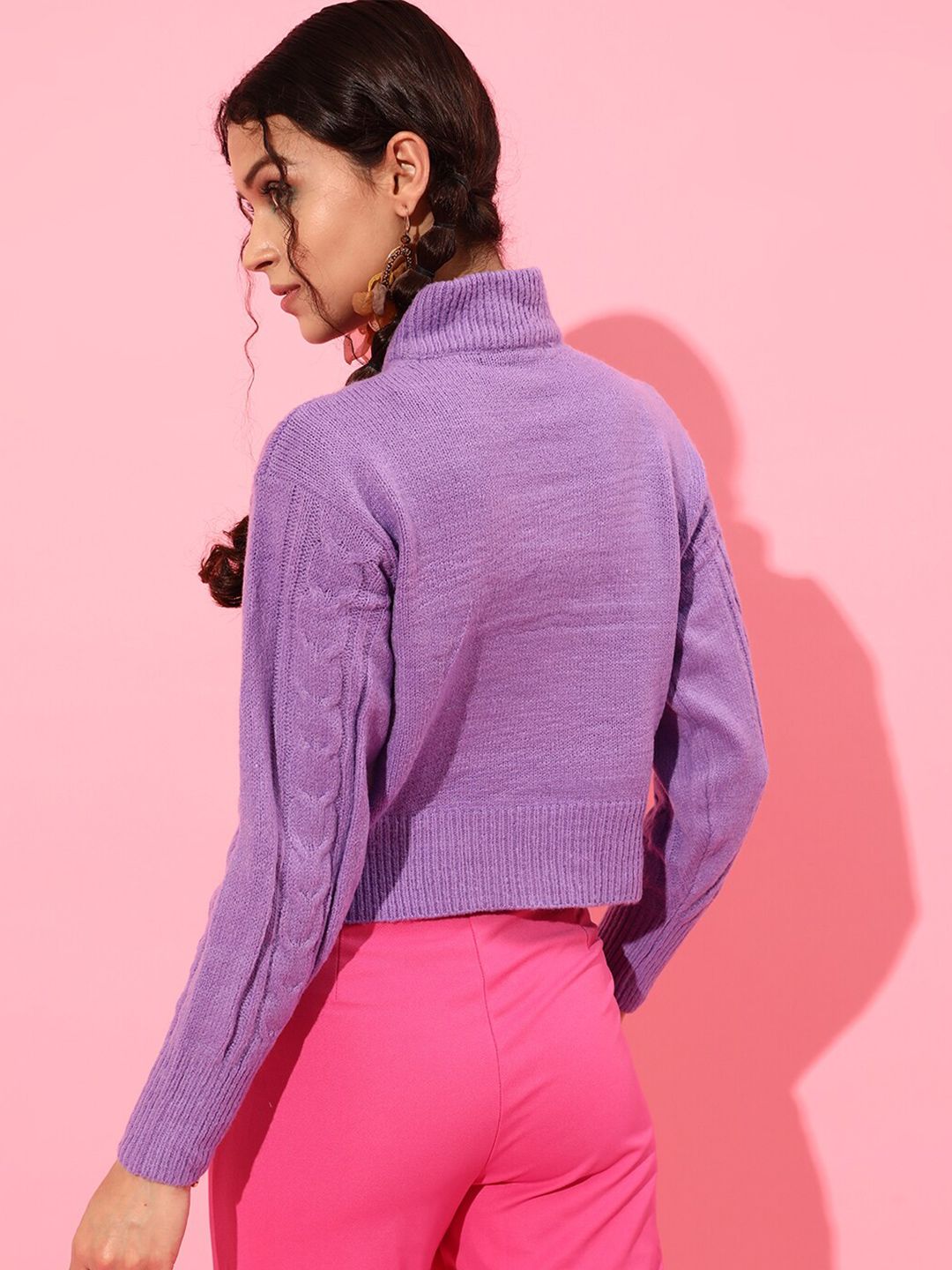 STREET 9 Women Purple Cable Knit Acrylic Pullover