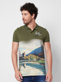 SPYKAR Graphic Printed Polo Collar Pure Cotton Slim Fit T-shirt